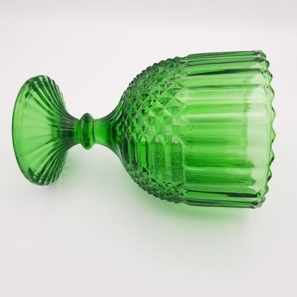 Vintage Green Carnival Glass Goblet - Picture 3 of 7